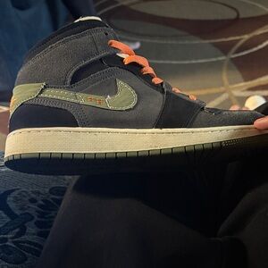 Jordan Black and Olive Sneakers with Orange Accents